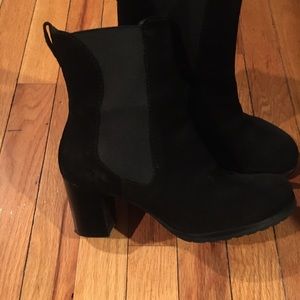 Black suede, Chelsea style bootie by Coke Haan